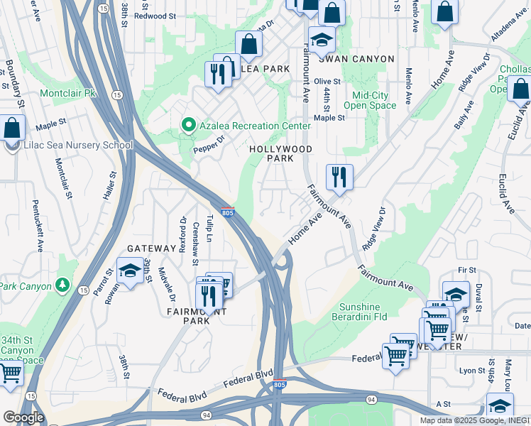 map of restaurants, bars, coffee shops, grocery stores, and more near 4251 Juniper Street in San Diego