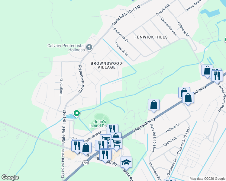 map of restaurants, bars, coffee shops, grocery stores, and more near 1660 Boyd N Hayes Road in Johns Island