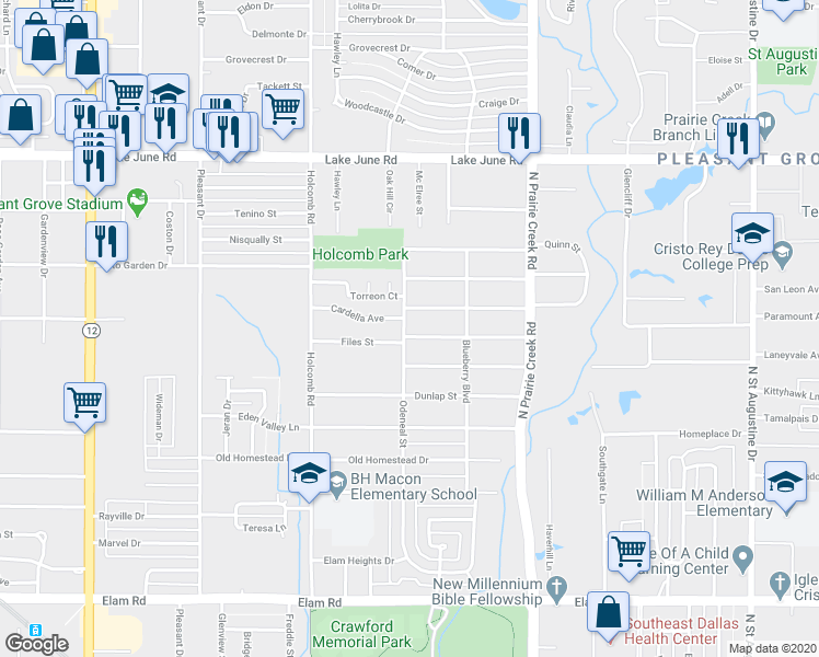 map of restaurants, bars, coffee shops, grocery stores, and more near 8701 Files Street in Dallas
