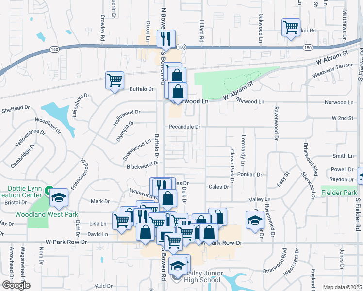 map of restaurants, bars, coffee shops, grocery stores, and more near 618 Saint Paul Drive in Arlington