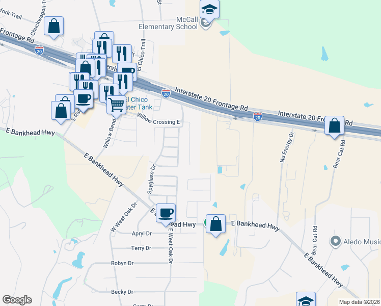 map of restaurants, bars, coffee shops, grocery stores, and more near 133 Winged Foot Drive in Willow Park