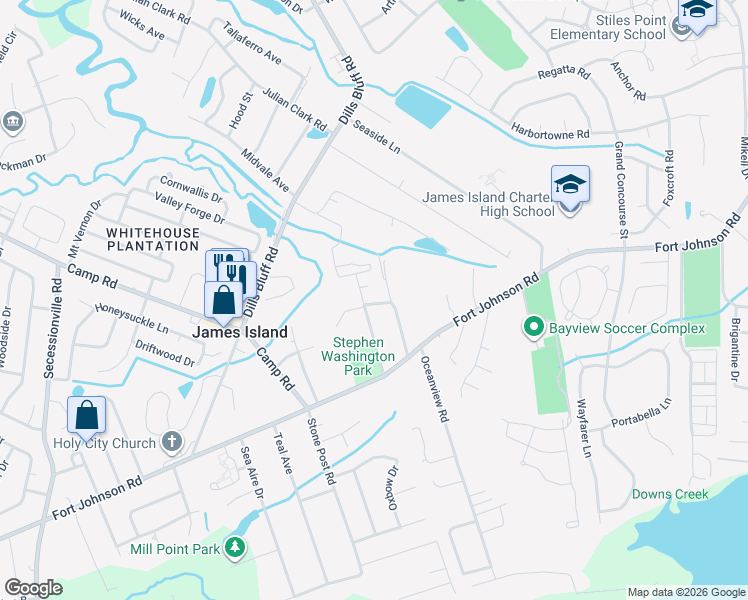 map of restaurants, bars, coffee shops, grocery stores, and more near 1042 Ben Road in Charleston