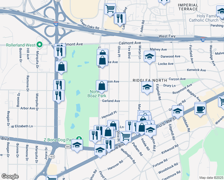 map of restaurants, bars, coffee shops, grocery stores, and more near 3113 Sappington Place in Fort Worth