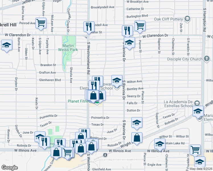 map of restaurants, bars, coffee shops, grocery stores, and more near 3028 Wilton Avenue in Dallas
