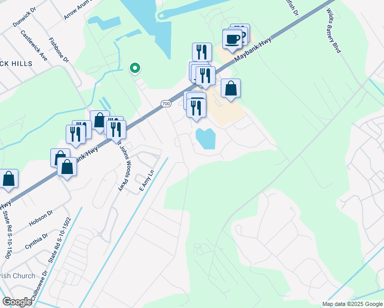 map of restaurants, bars, coffee shops, grocery stores, and more near 3241 Hartwell Street in Johns Island