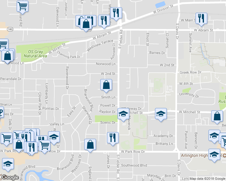 map of restaurants, bars, coffee shops, grocery stores, and more near 626 Tennyson Drive in Arlington