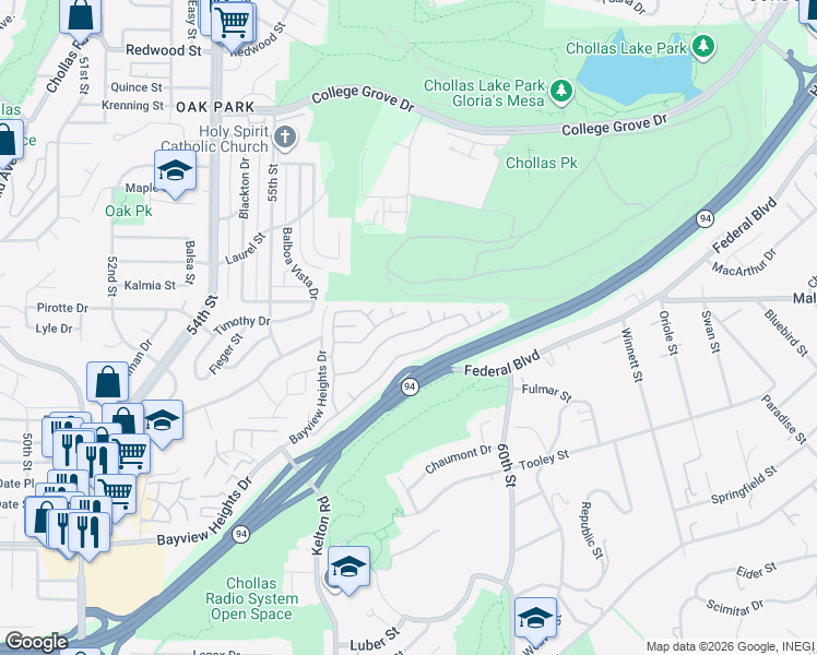 map of restaurants, bars, coffee shops, grocery stores, and more near 2003 Bayview Heights Drive in San Diego