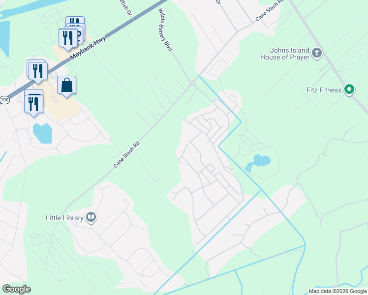 map of restaurants, bars, coffee shops, grocery stores, and more near 1829 Whisperwood Road in Johns Island