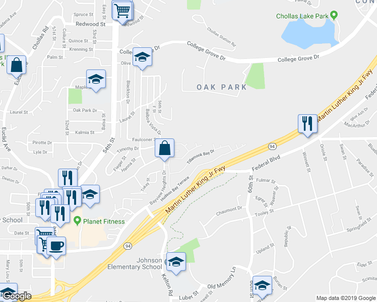 map of restaurants, bars, coffee shops, grocery stores, and more near Emerald Bay Dr & Emerald Bay in San Diego