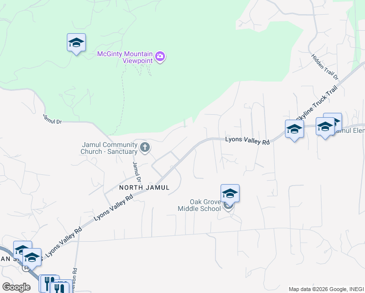 map of restaurants, bars, coffee shops, grocery stores, and more near 14211 Myrtle Street in Jamul