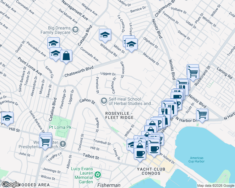 map of restaurants, bars, coffee shops, grocery stores, and more near 3552 Fenelon Street in San Diego