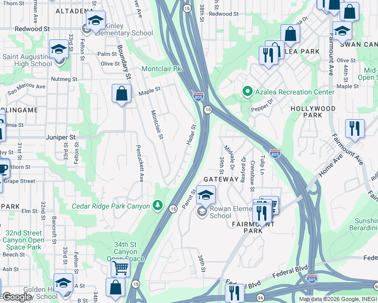 map of restaurants, bars, coffee shops, grocery stores, and more near 2145 Haller Street in San Diego