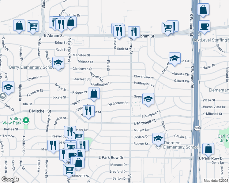 map of restaurants, bars, coffee shops, grocery stores, and more near 2114 Ridgeway Street in Arlington