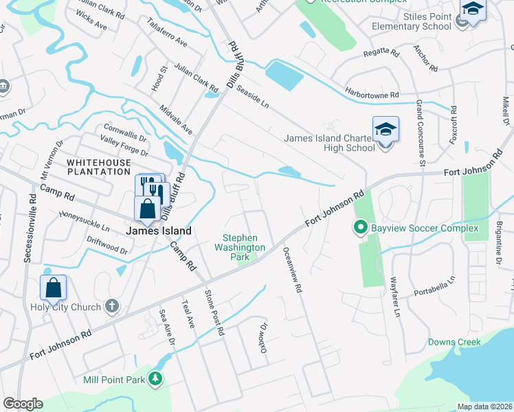 map of restaurants, bars, coffee shops, grocery stores, and more near 1042 Ben Road in Charleston
