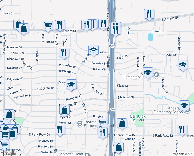 map of restaurants, bars, coffee shops, grocery stores, and more near 2502 Cloverdale Street in Arlington