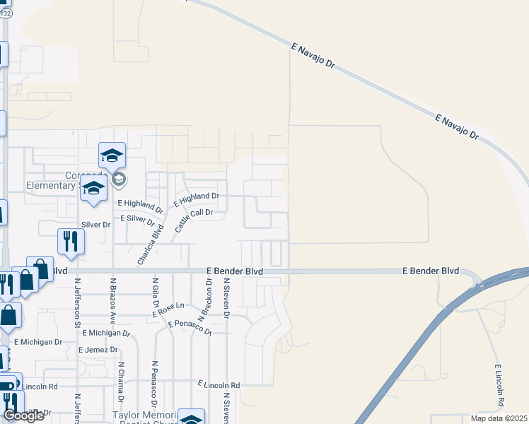 map of restaurants, bars, coffee shops, grocery stores, and more near 2037 Saddle Club Drive in Hobbs