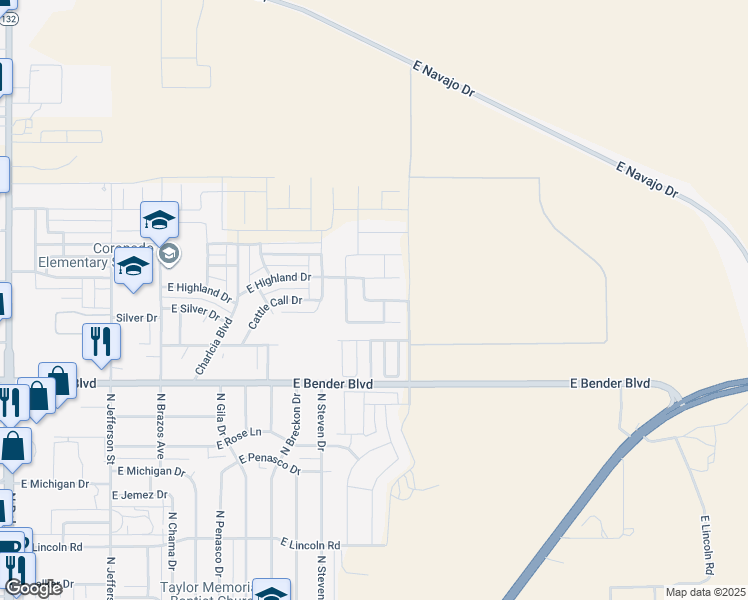 map of restaurants, bars, coffee shops, grocery stores, and more near 2036 Saddle Club Drive in Hobbs