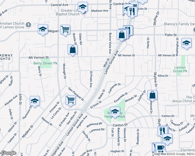 map of restaurants, bars, coffee shops, grocery stores, and more near 2220 Main Street in Lemon Grove