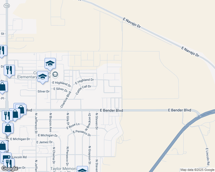 map of restaurants, bars, coffee shops, grocery stores, and more near 2531 Traditions Drive in Hobbs