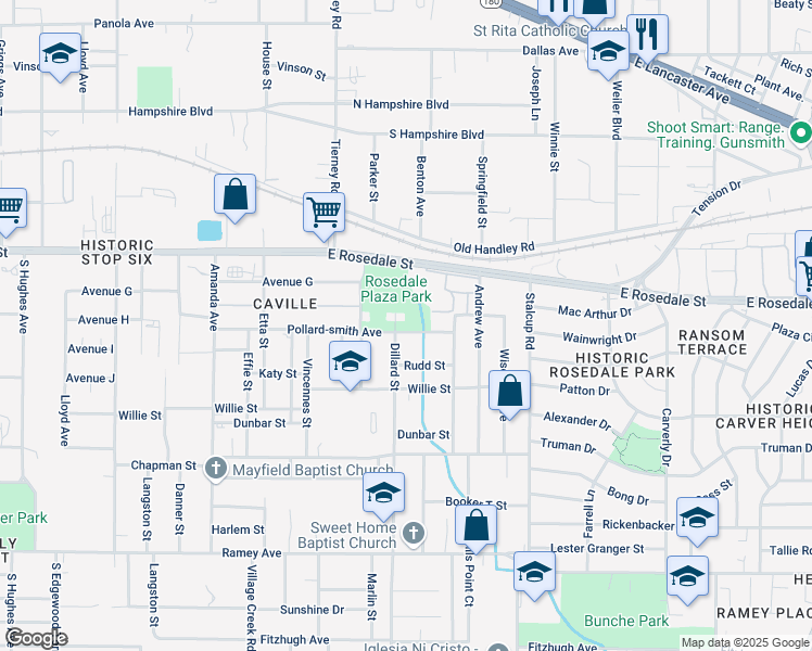 map of restaurants, bars, coffee shops, grocery stores, and more near 5209 Calumet Street in Fort Worth