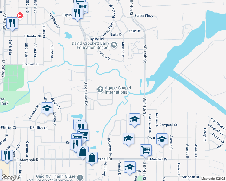 map of restaurants, bars, coffee shops, grocery stores, and more near 938 Stratford Avenue in Grand Prairie