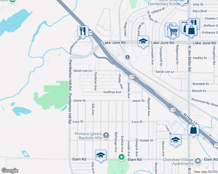 map of restaurants, bars, coffee shops, grocery stores, and more near 6307 Godfrey Avenue in Dallas