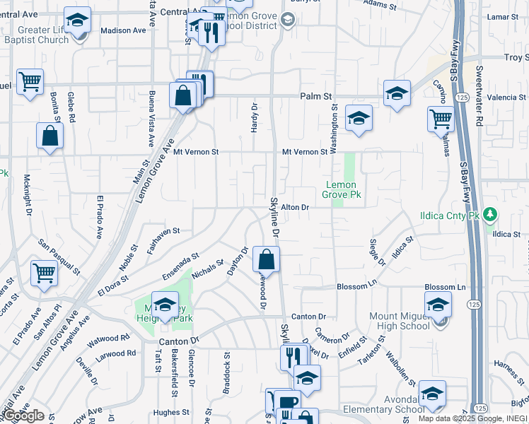 map of restaurants, bars, coffee shops, grocery stores, and more near in Lemon Grove