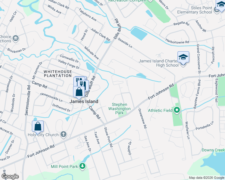 map of restaurants, bars, coffee shops, grocery stores, and more near 1015 Honeyhill Road in Charleston