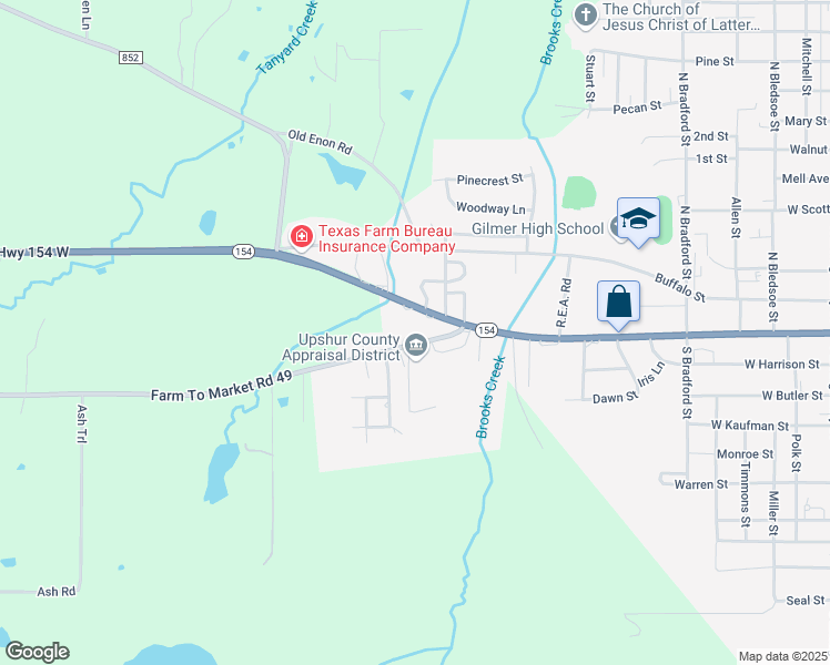 map of restaurants, bars, coffee shops, grocery stores, and more near 1276 Farm to Market 49 in Gilmer