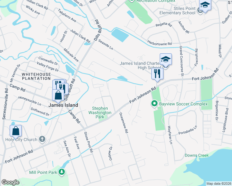 map of restaurants, bars, coffee shops, grocery stores, and more near 1056 Ben Road in Charleston