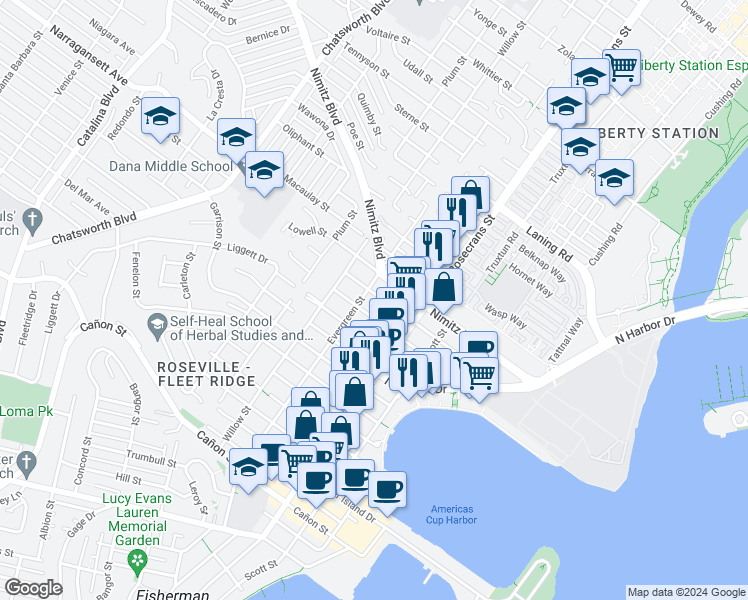 map of restaurants, bars, coffee shops, grocery stores, and more near 3127 Keats Street in San Diego