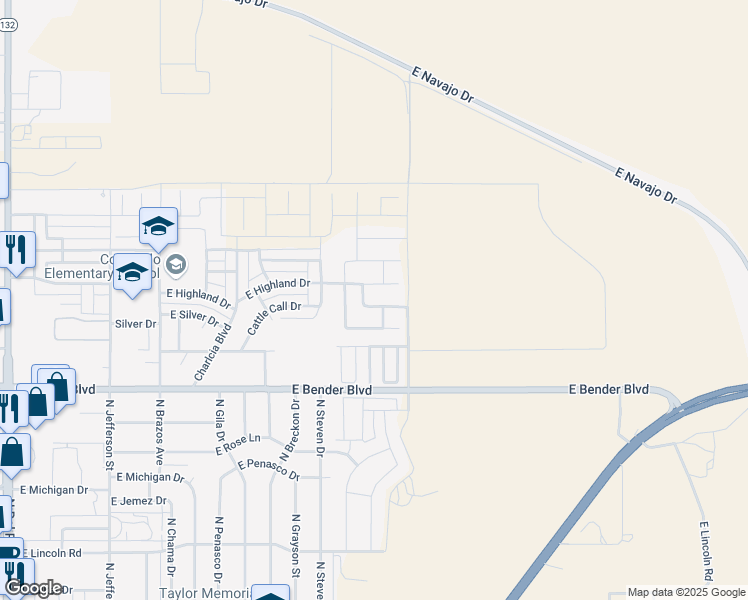map of restaurants, bars, coffee shops, grocery stores, and more near 2036 Saddle Club Drive in Hobbs
