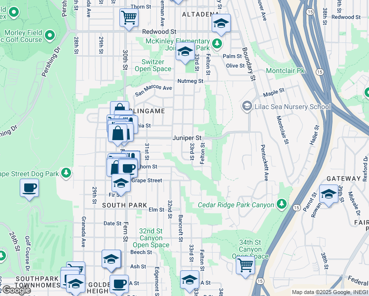 map of restaurants, bars, coffee shops, grocery stores, and more near 2211 Bancroft Street in San Diego