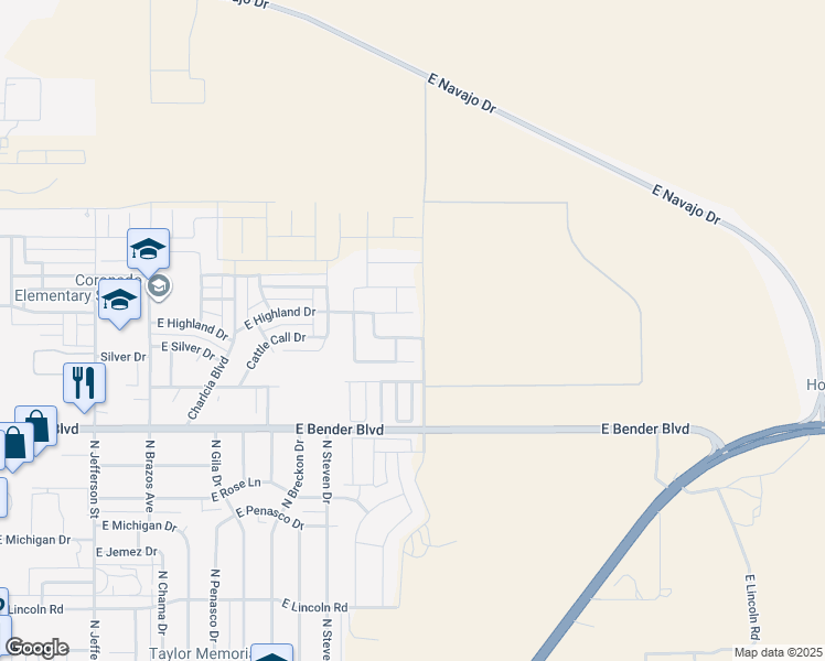 map of restaurants, bars, coffee shops, grocery stores, and more near 2122 Saddle Club Drive in Hobbs
