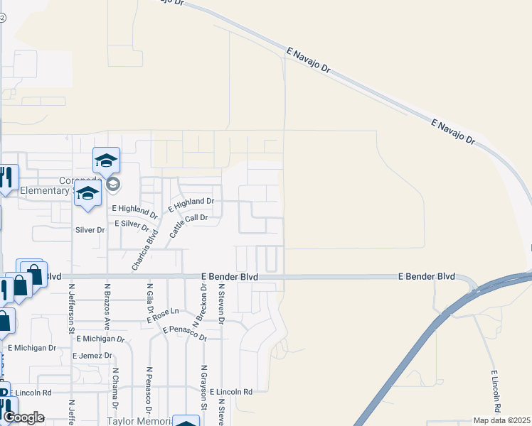 map of restaurants, bars, coffee shops, grocery stores, and more near 2104 Saddle Club Drive in Hobbs