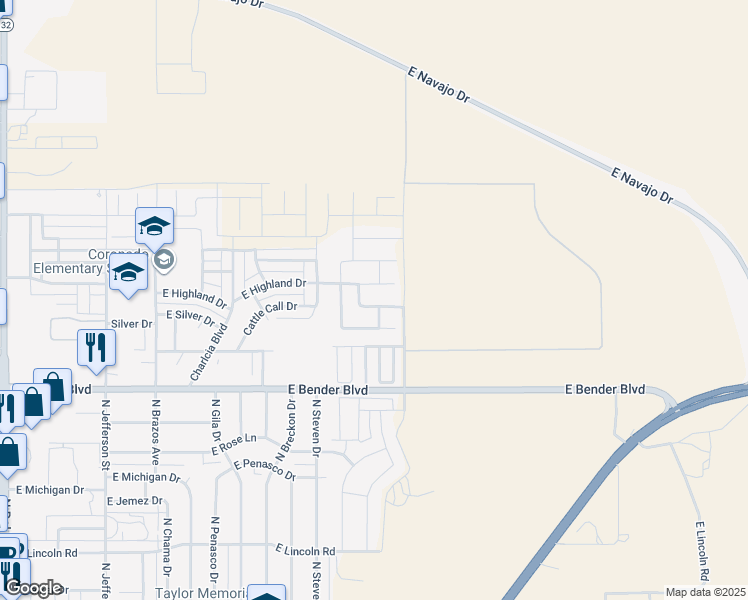 map of restaurants, bars, coffee shops, grocery stores, and more near 2042 Saddle Club Drive in Hobbs