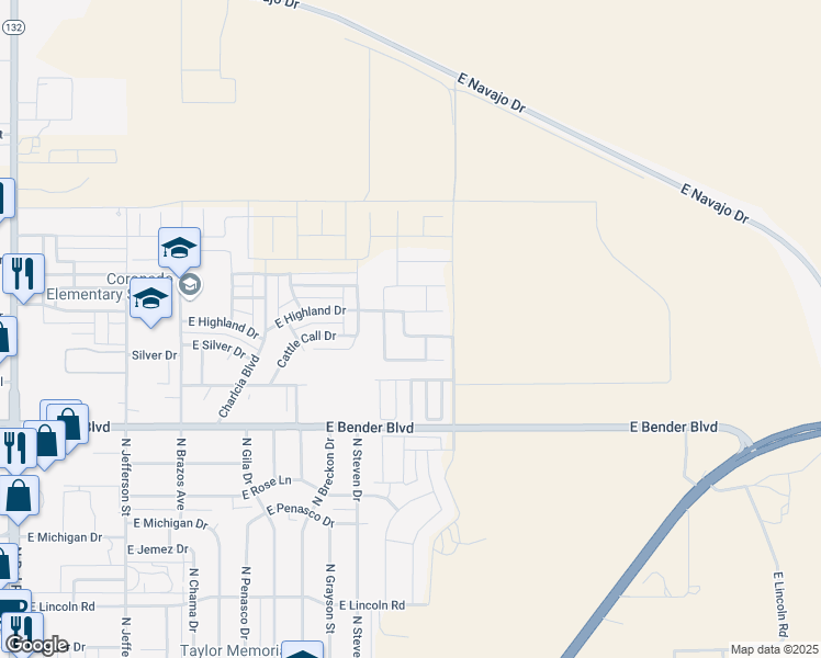 map of restaurants, bars, coffee shops, grocery stores, and more near 2030 Saddle Club Drive in Hobbs