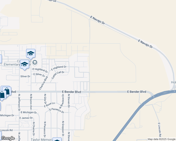 map of restaurants, bars, coffee shops, grocery stores, and more near 2128 Saddle Club Drive in Hobbs