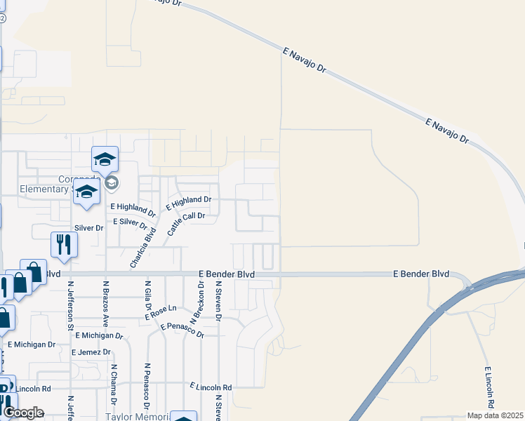 map of restaurants, bars, coffee shops, grocery stores, and more near 2104 Saddle Club Drive in Hobbs