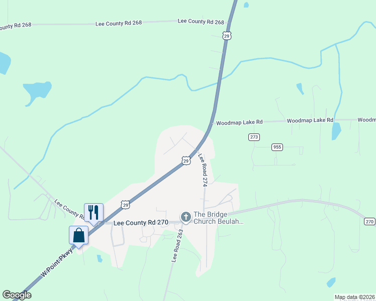 map of restaurants, bars, coffee shops, grocery stores, and more near 8752 West Point Parkway in Cusseta