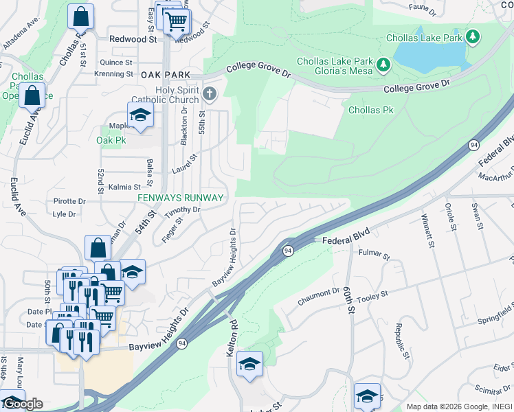 map of restaurants, bars, coffee shops, grocery stores, and more near 2003 Bayview Heights Drive in San Diego