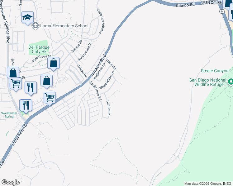 map of restaurants, bars, coffee shops, grocery stores, and more near 2409 Wagon Wheel Court in Spring Valley