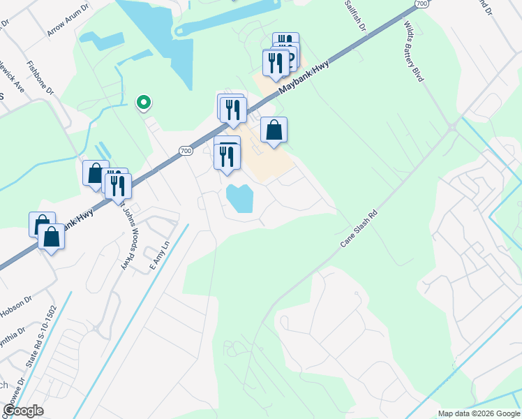 map of restaurants, bars, coffee shops, grocery stores, and more near 3604 Rabun Court in Johns Island