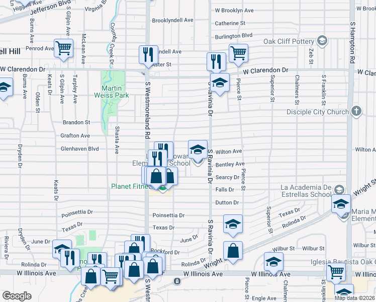 map of restaurants, bars, coffee shops, grocery stores, and more near 3028 Wilton Avenue in Dallas