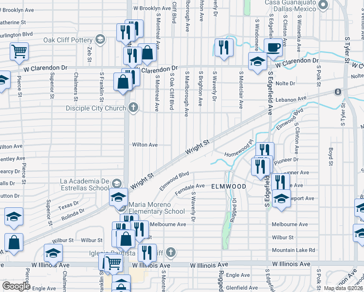 map of restaurants, bars, coffee shops, grocery stores, and more near 2001-2049 Wright Street in Dallas
