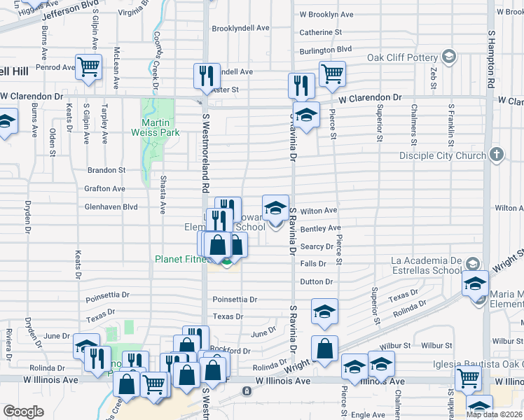 map of restaurants, bars, coffee shops, grocery stores, and more near 3028 Wilton Avenue in Dallas