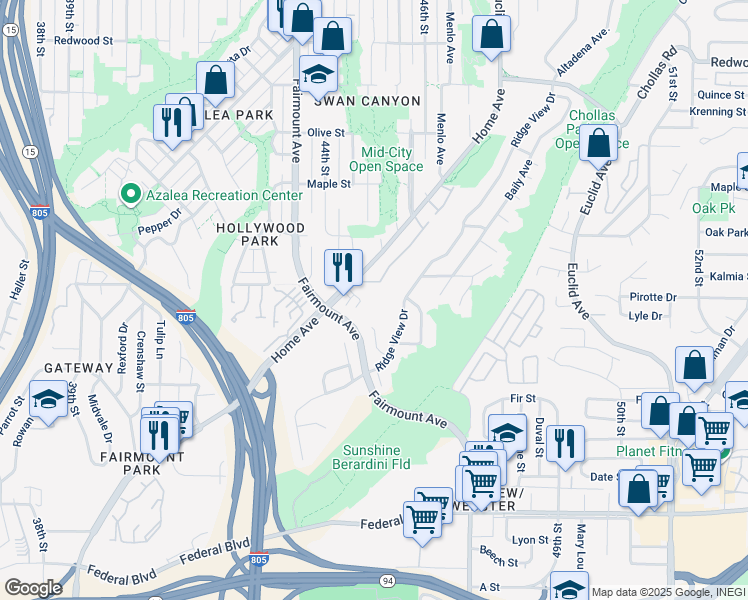 map of restaurants, bars, coffee shops, grocery stores, and more near 4465 Home Avenue in San Diego