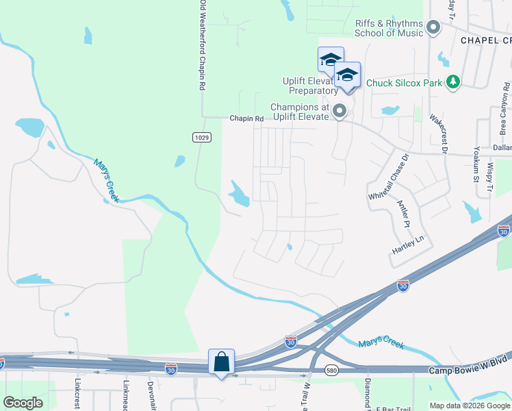 map of restaurants, bars, coffee shops, grocery stores, and more near 3004 Brittlebush Drive in Fort Worth