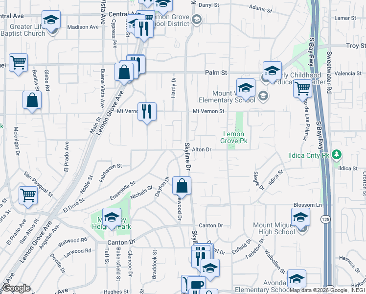 map of restaurants, bars, coffee shops, grocery stores, and more near in Lemon Grove