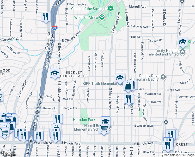 map of restaurants, bars, coffee shops, grocery stores, and more near 1611 Alaska Avenue in Dallas
